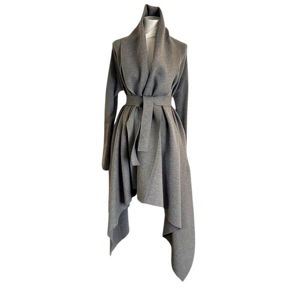 Norma Kamali Uneven Blanket Coat – Medium Heather Grey, S/36, Heavyweight - Picture 2 of 7